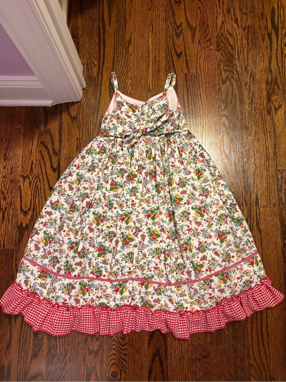 GIRLS SIZE 6 FLORAL RUFFLE DRESS WITH TRIM - Picture 2 of 5